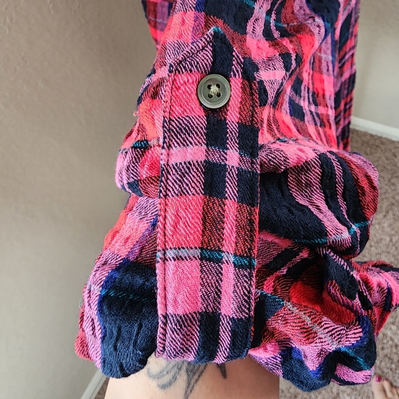 Intro 3/4 rolled sleeve plaid button-up collared over-shirt, sz XL - Picture 12 of 12